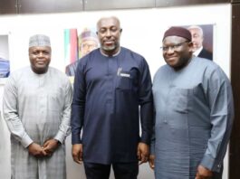 (Left) Dr. Mustapha Yaro. MD National Ear Care Centre Kaduna (Center) HMSH Hon. Joseph Ekumankama (Right) Dr. Aliyu Balarabe. MD FMC Birnin-Kebbi