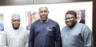 (Left) Dr. Mustapha Yaro. MD National Ear Care Centre Kaduna (Center) HMSH Hon. Joseph Ekumankama (Right) Dr. Aliyu Balarabe. MD FMC Birnin-Kebbi