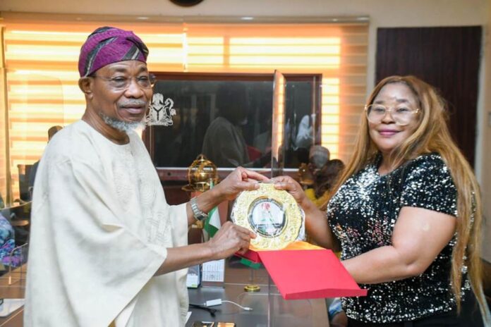 Minister of interior , Ogbeni Rauf Aregbesola and Leader of African Union delegation From left -right, Minister of interior , Ogbeni Rauf Aregbesola and Leader of African Union delegation, Mrs Rita Amokhobu during their courtesy call yesterday in Abuja.