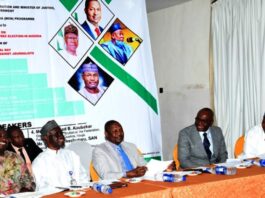 L\R VICE CHANCELLOR FEDERAL UNIVERSITY OF KASHERE, GOMBE, PROF UMARU PATE, TECHNICAL LEAD BRITISH (EU) MANAGING CONFLICT IN NIGERIA PROGRAMME, DR UKOHA UKIWO, ATTORNEY-GENERAL OF THE FEDERATION/MINISTER OF JUSTICE, ABUBAKAR MALAMI SAN, NATIONAL COMMISSIONER INEC, MOHAMMED HARUNA, SPECIAL ADVISER TO THE PRESIDENT ON MEDIA AND PUBLICITY FEMI ADESINA AT THE POLICY DIALOGUE ON 2022 INTERNATIONAL DAY TO END IMPUNITY FOR CRIMES AGAINST JOURNALIST, TUESDAY 2ND NOVEMBER, 2022.