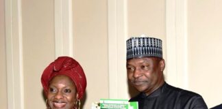 HON. MINISTER OF WOMEN AFFAIRS AND SOCIAL DEVELOPMENT, HER EXCELLENCY, DAME PAULINE TALLEN PRESENTING ADVOCACY DOCUMENTS ON CHILD RIGHTS ACT TO THE HON. ATTORNEY GENERAL OF THE FEDERATION/MINISTER OF JUSTICE ABUBAKAR MALAMI, SAN, CON DURING THE COURTESY CALL BY NATIONAL CHILD’S RIGHTS IMPLEMENTATION COMMITTEE LED BY HON. MINISTER OF WOMEN AFFAIRS AND SOCIAL DEVELOPMENT’ HER EXCELLENCY, DAME PAULINE TALLEN THURSDAY 3RD NOVEMBER, 2022 AT THE HAGF’S CONFERENCE ROOM, FEDERAL MINISTRY OF JUSTICE, ABUJA.