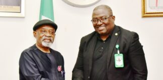 Honourable Minister of Labour and Employment, Dr Chris Ngige, OON, with President, Nigerian Medical Association (NMA), Dr Uche Ojinmah during the courtesy visit of NMA new executive to the minister, Abuja