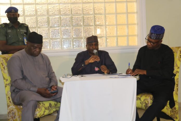 Malam Shehu Ibrahim, mni EPO Permanent Secretary (Middle); Mr Haruna Bello, Director Drought Desertification and Coastal Zones Management (Left); and Mr Yakubu Habu, Director Special Duties (Right) during the Media Interactive Session