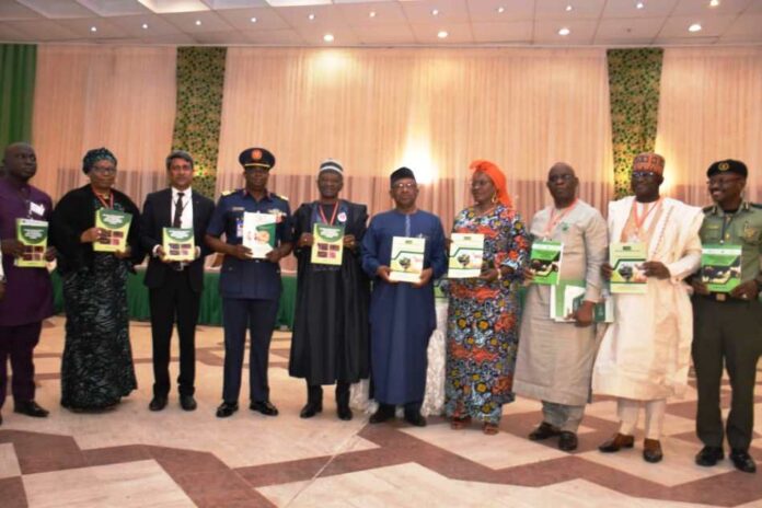 Launch of the TADs Documents The Representative of the Vice President, Minister of Health, Dr. Osagie Ehanire (Centre), by his right hand side, Minister of Agriculture and Rural Development, Dr. Mohammad Mahmood Abubakar and by his left, Minister of Women Affairs, Dame Pauline Tallen, during the launch of the TADs Documents in Abuja.