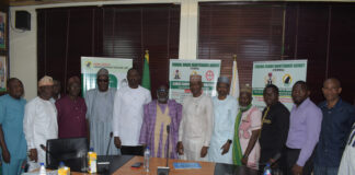 The President of the Nigerian Society of Engineers (NSE), Engr. Tasiu Sa’ad Gidari Wudil, FNSE, (M), flanked to his left by MD/CEO FERMA, Engr. Nuruddeen A. Rafindadi, FNSE, OFR with other Management staff in a group photograph during the President’s visit to the Agency.