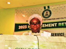 Permanent Secretary Federal Ministry of Information and Culture, Mrs. Lydia Shehu Jafiya mni