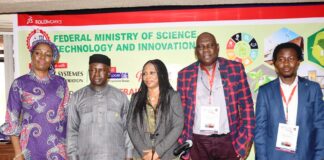 Permanent Secretary, Federal Ministry of Science, Technology and Innovation FMSTI, Mrs. Monilola Udoh (middle) Director, Environmental Science Technology Department Dr. Peter Ekweozor (2nd left) Director, Human Resource Management (HRM) FMSTI, Mrs. Aileru Abosede Jumoke (left) Head, Solution Business Solidwork Technology, Mr. Clement Nnedu (2nd right) and other at the Training Workshop on the Implementation of the National Policy on Methanol Fuel Production Technology Strategy using Dassaults Systems Solidworks Technology today in Abuja.