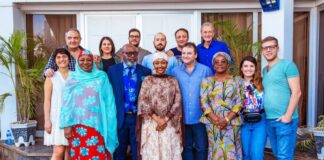 from left: Dr Iseko Iseko of Cardiocare Hospital, Dr. Rukayya Gurin, SSA to the President on Administration and Women Affairs, Dr. Felix Ogedengbe, CEO of Cedarcrest, Dr. Alex Ideh, Chairman of Federal Medical Centre, Abuja, Barr. Halima Buhari-Sheriff, Board Secretary, Aisha Buhari Foundation, Prof Oppido Guido, Head of the visiting Italian surgical team and Prof. Saad Ahmed, Chief Medical Director , FMC Abuja, at the valedictory event to mark the end of the Future Assured Cardiac Mission organized by the First Lady of Nigeria Dr. Mrs. Aisha Muhammadu Buhari.