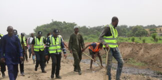 Inspection tour round the Dredging and Channelization of Tejuosho Canal Railway works project site at Tejuosho, Surulere, Lagos