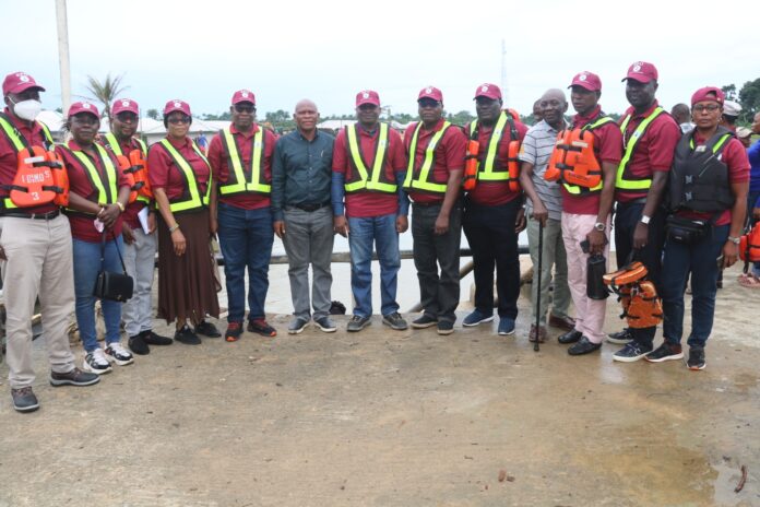 IMG-20230327-WA0137 Perm Sec EPO, Malam Shehu Ibrahim, mni (m) and his team during the inspection of shoreline protection and reclamation works in Emadike, Bayelsa State