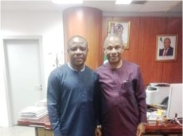 L-R. Permanent Secretary Ministry of Petroleum Resources, Ambassador Gabriel Tanimu Aduda with Permanent Secretary Ministry of Aviation and Aerospace, Dr. Emmanuel Meribole