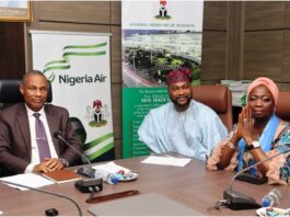 Dr. Emmanuel Meribole (Permanent secretary Ministry of Aviation & Aerospace) Ambassador Akinremi Bolaji (Ministry of Foreign Affairs) and Mrs Abike Dabiri Erewa (DG NIDCOM)