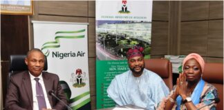 Dr. Emmanuel Meribole (Permanent secretary Ministry of Aviation & Aerospace) Ambassador Akinremi Bolaji (Ministry of Foreign Affairs) and Mrs Abike Dabiri Erewa (DG NIDCOM)