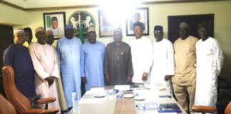Perm Sec EPO, Malam Shehu Ibrahim, mni (M), Chairman AMAC, Hon Christopher Zakka (4th L) and EPO Directors during the courtesy visit