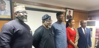 L-R: Dr Tayo Aduloju, Mr Laoye Jaiyeola, Engr Nebolisa Anako, Permanent Sec, BNP, Mrs Ijeoma Taylaur, Mr Felix Okonkwo, at the inauguration of Joint Planning Committee for the 29th Nigerian Economic Summit (NES#29)