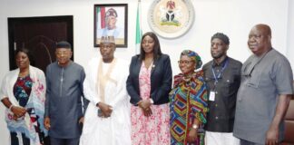 Permanent Secretary, Federal Ministry of Labour and Employment, Kachollom Daju, mni (meedle); Director, Occupational Safety and Health, Loretta Adogu (3rd right) with the newly Inaugurated committee members, Abuja