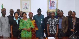 M)Permanent Secretary, Ministry of Police Affairs, Mr. Abel Olumuyiwa Enitan, and Co-Ordinator of the Performance Management System (PMS), Professor Adeyemi Ajayi with selected PMS Champions during the ongoing four-day training on Design and Implementation of Performance Management System for the departmental Champions towards institutionalization of the System in the Ministry at the headquarters of the Ministry of Police Affairs, Abuja.