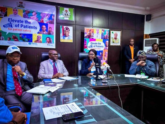 2023 World Patient Safety Day Celebration (PSH&SW), Daju Kachollom mni during the 2023 World Patient Safety Day Celebration flanked by (1st left) Alex Chimbuaya representative of WHO African Regional Director, (2nd Left) Prof. Sony Isemede (Professor of Safety & Care Quality Research) and on the (Right) Dr. Jimoh Salaudeen (DHS)