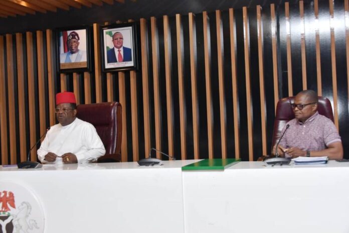Concrete Road The Hon. Minister Of Works Engr. David Umahi And Director Highways North East Engr. Shausu Sevav During A Meeting With Contractors Handling Projects Under The North East Geo-Political Zone. Date: Saturday 16th September 2023