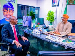 Courtesy Visit: Left: the Executive Governor of Nasarawa State, His Excellency, Engr. Abdullahi Sule paying courtesy visit on the Hon. Minister of Solid Minerals Development, Mr Dele Alake.
