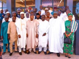 (Front-Row, 4th Right) The Honourable Minister, Federal Ministry of Information and National Orientation, Mohammed Idris, (3rd Right) Zonal Chairman North Central APC, Hon. Mauzu Bawa, and other party executives during a Courtesy to the Minister, on 14th September 2023, in Abuja.