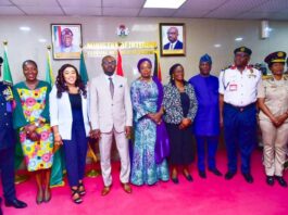 Minister of Humanitarian Affairs and Poverty Alleviation, Dr Betta Edu (Middle), with her Counterpart from the Interior Ministry,Hon Olubunmi Tunji-Ojo, during a her Courtesy visit on the Interior Minister at the Old Secretariat Complex, Area 1 office, in Abuja ,Tuesday,12/09/23.