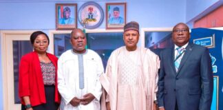 (2nd Right) The Honourable Minister, Federal Ministry of Information and National Orientation, Muhammed Idris Malagi, (3rd Right) Angola Ambassador to Nigeria, HE Jose Bamoquina Zau, during a Courtesy Visit to the Honourable Minister, on 14th September 2023. In Abuja