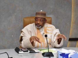 The Hon. Minister of Agriculture and Food Security, Sen. Abubakar Kyari, CON, during the Inauguration in Abuja.