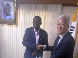 L-R: The Director-General,Nigeria Geological Survey Agency, Dr. Abdulrazak Garba ( rep.Solid Minerals Minister) and Dr. Pyeong Koo-Lee, President, Korean Institute of Geosciences and Mineral Resources, KIGAM