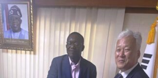 L-R: The Director-General,Nigeria Geological Survey Agency, Dr. Abdulrazak Garba ( rep.Solid Minerals Minister) and Dr. Pyeong Koo-Lee, President, Korean Institute of Geosciences and Mineral Resources, KIGAM