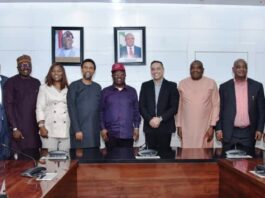Middle, The Hon. Minister Of Works Engr. David Umahi, 2nd Right, The Director Highways Construction and Rehabilitation Engr. F.B Esan, 3rd Left, CEO MTN Nigeria Karl Toriola and Others During A Meeting With The Minister At The Ministry's Conference Room. Today 12th September, 2023