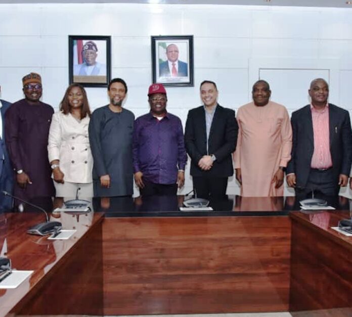 Meeting With The Minister Middle, The Hon. Minister Of Works Engr. David Umahi, 2nd Right, The Director Highways Construction and Rehabilitation Engr. F.B Esan, 3rd Left, CEO MTN Nigeria Karl Toriola and Others During A Meeting With The Minister At The Ministry's Conference Room. Today 12th September, 2023