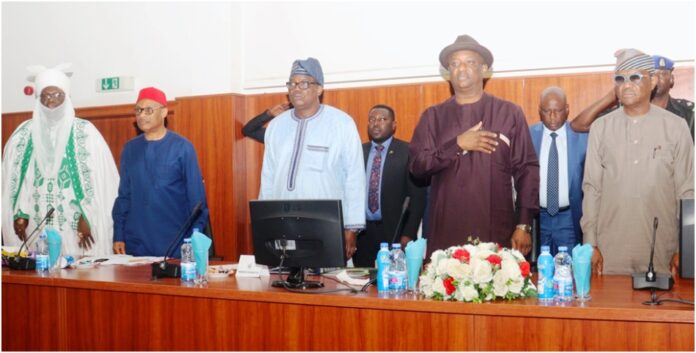Runway Stakeholder Meeting L-R, Emir of Jiwa; AlhajiIdris Musa, Permanent secretary Ministry Aviation and AerospaceDevelopment; Dr. Emmanuel Meribole, Permanent secretary Federal capital Development Authority; OlusadeOlusola and the Minister of Federal capital Territory; WilsomWike at the 2ND Runway Stakeholder Meeting in Abuja.