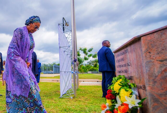 Senator Oluremi Tinubu at the Wreath-Laying Ceremony H.E First Lady of the Federal Republic of Nigeria, Senator Oluremi Tinubu at the Wreath-Laying Ceremony in honor of fallen UN Staff and partners, in Ab