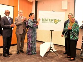 L-R Mr. Charles Okochu, Senior Business Development Manager (AWS) Dr.Armstrong Takang, CEO Ministry of Finance Incorporated, Mr. John G. Coumantaros, Chairman US-Nigeria Business Council, Dr. Doris Uzoka-Anite, Minister of Industry, Trade & Investment, Dr. Femi Adeluyi, National Coordinator, National Talent Export Programme, Amal Hassan,CEO Outsource Global and Adaora Ikenze, Meta Head of Public Policy for West and Central Africa at the launch of NATEP in New York on the sideline of UNGA 78th.