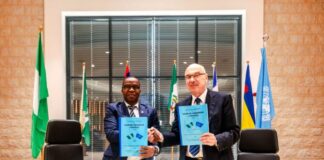 L-R-National Coordinator, National Counter Terrorism Centre, Rear Admiral YEM Musa (rtd) and the Under-Secretary-General, United Nations Office of Counter Terrorism, Vladimir Voronkov at the signing of the MoUs on Wednesday.