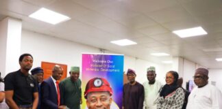 4th Right is the Hon. Minister for Solid Minerals Devpt., Dr. Oladele Alake; Extreme Right is Engr. Simon Nkom, Director-General Mining Cadastre Office; 3rd Right is the National President, Nigeria-China Chamber of Mines, Dr. Olugbenga Ajala supported by other members of the delegation.