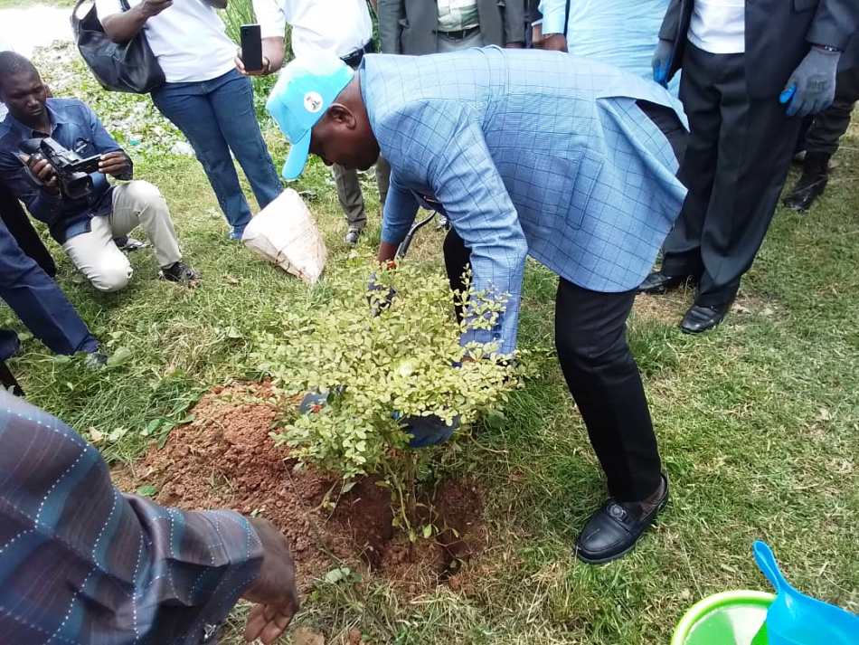 The Minister of Water Resources and Sanitation Prof Joseph Terlumun Utsev FNSE,FNICE, FNIWE during the tree planting ceremony