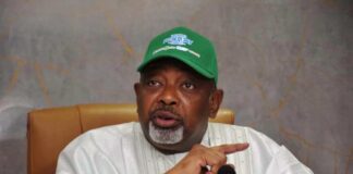 The Hon. Minister of Agriculture and Food Security, Sen Abubakar Kyari addressing the Media during the 2023 World Food Day Ministerial Press Briefing in Abuja.
