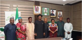 (CENTRE) Hon. Minister of Aviation and Aerospace Development; Festus Keyamo in a Group Photograph with the Ministerial Task force