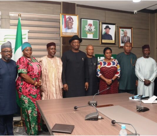 (CENTRE) Hon. Minister of Aviation and Aerospace Development; Festus Keyamo in a Group Photograph with the Ministerial Task force