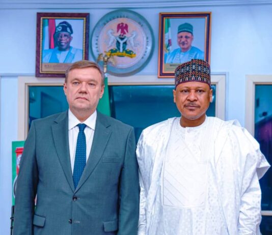 (Right) TheHonourableMinister, Federal Ministry of Information and National Orientation, receives (Left) Ambassador of the Republic of Belarus to the Federal Republic of Nigeria, Viacheslav Bril, on a Courtesy Visit to the Ministry, on 4th October, 2023. In Abuja