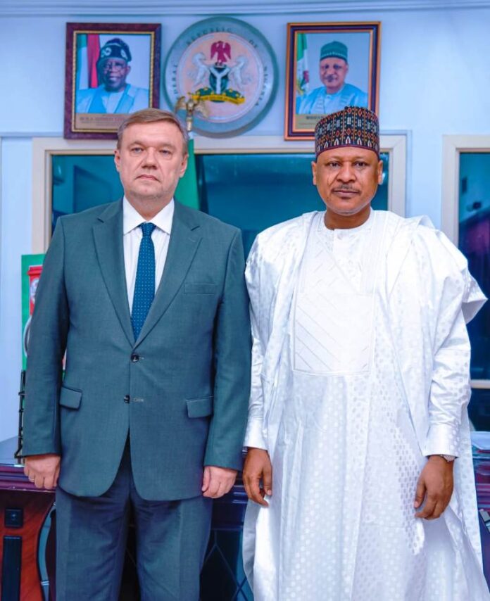 Courtesy Visit (Right) TheHonourableMinister, Federal Ministry of Information and National Orientation, receives (Left) Ambassador of the Republic of Belarus to the Federal Republic of Nigeria, Viacheslav Bril, on a Courtesy Visit to the Ministry, on 4th October, 2023. In Abuja
