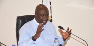 MINISTER OF STATE PETROLEUM RESOURCES (OIL), SEN. HEINEKEN LOKPOBIRI Ph.D MAKING HIS REMARKS DURING A MEETING WITH A DELEGATION FROM THE CRUDE OIL REFINERIES OWNERS' ASSOCIATION OF NIGERIA (CORAN) IN ABUJA