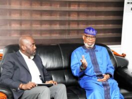 Left-Right: Mr. Lolu Alade, Group Managing Director/CEO, Hon. Minister for Solide Minerals Devpt. Dr. Oladele Alake sharing views with his visitor.
