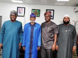 L-R: The Executive Governor of Kwara State, Alhaji AbdulRahman AbdulRazak; Minister for Solid Minerals Development, Dr. Oladele Alake; The Executive Governors of Oyo & Niger States, Engr. Seyi Makinde & Alhaji Mohammed Umar Bago
