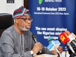The Hon. Minister, Dr. Oladele Alake fielding questions from the Journalists during the Press Briefing
