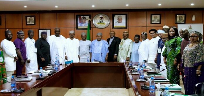 STATE COMMISSIONERS Pictures of the Honourable Minister of Budget and Economic Planning, Senator Abubakar Atiku Bagudu (middle) flanked right by Nebeolisa Anako, Permanent Secretary, State Commissioners and Permanent Secretaries of Budget and Economic Planning during a meeting recently in Abuja.