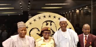 Hon Minister Housing and Urban Development, Arc Ahmed Dangiwa and Acting Controptroller of Nigerian Immigration Service, Caroline Wura-Ola Adipose, Minister of State , Housing and Urban Development, Abdullahi Tijjani Gwarzo (L) and Permanent Secretary, Works and Housing, Mamuda Manmsn (R)