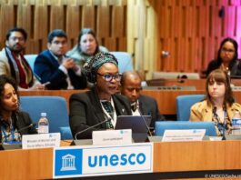 Dr. Jamila Bio Ibrahim delivering her speech at the 13th edition of the UNESCO Youth Forum in Paris